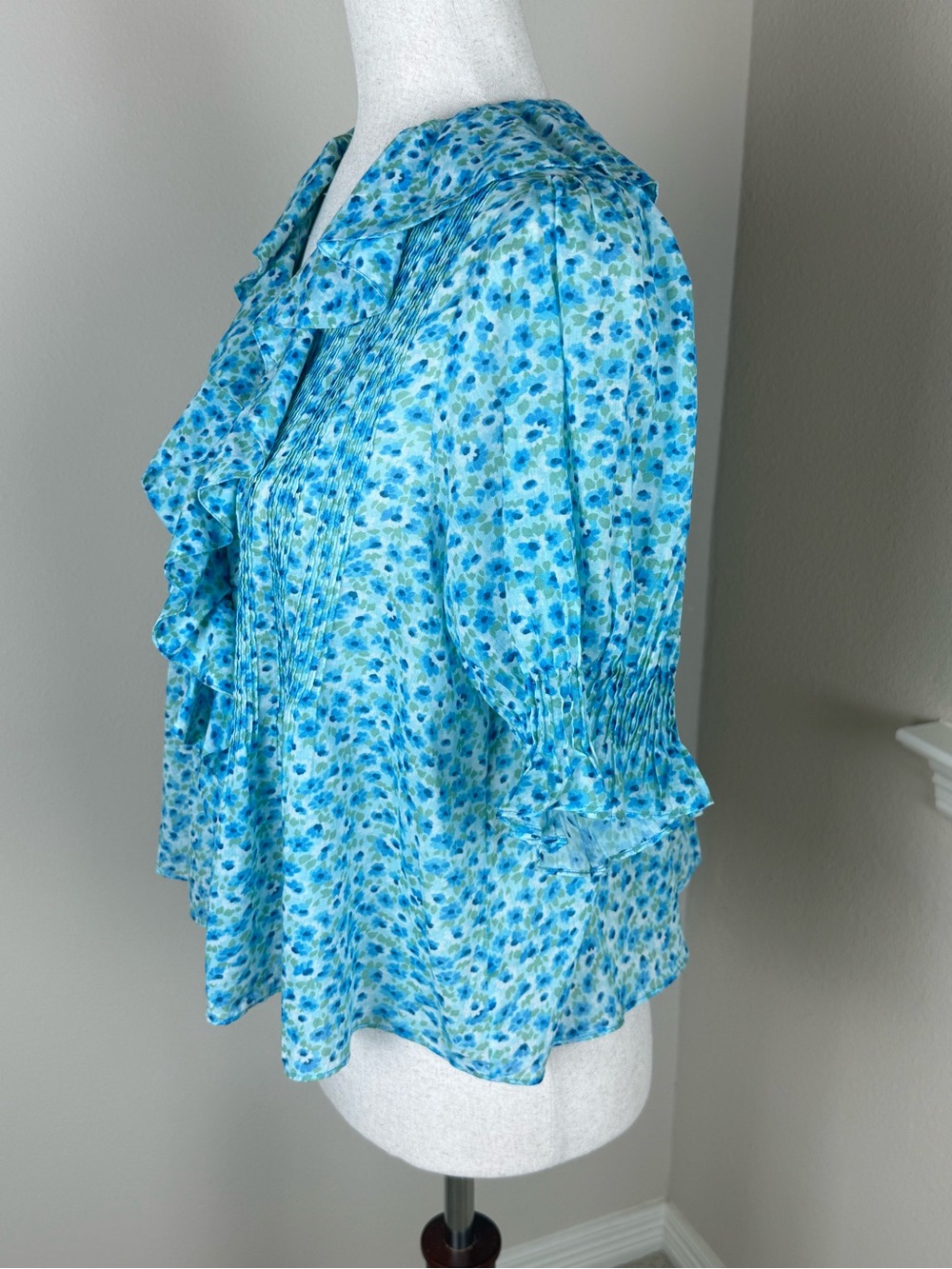 DÔEN Henri Bleu Daisy Fields Organic Cotton Voile Blouse XS - Picture 6 of 13